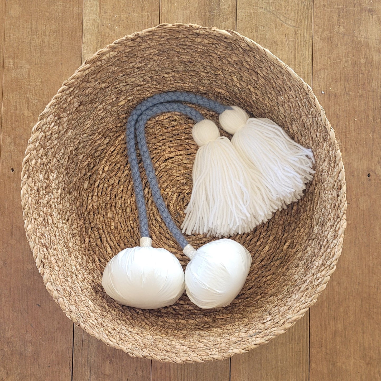 Light Blue, white pom pom