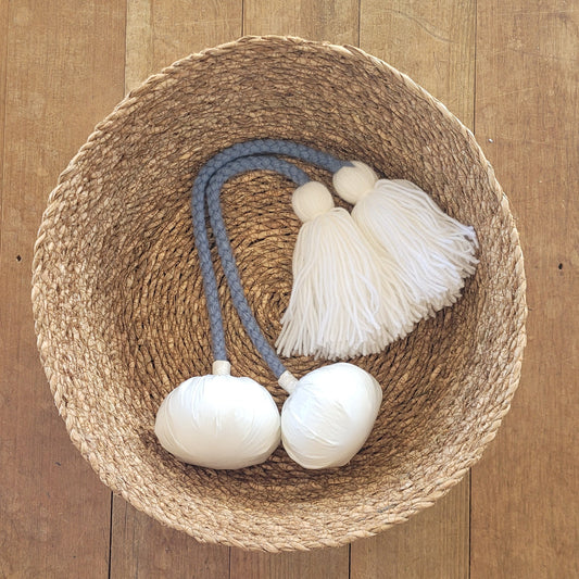 Light Blue, white pom pom