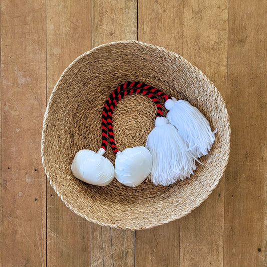 Red & Black Mix- White Pom